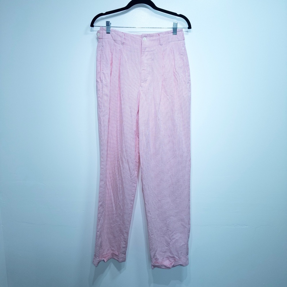 Ralph Lauren Pink White Stripe Seersucker Cotton Pants Size 8